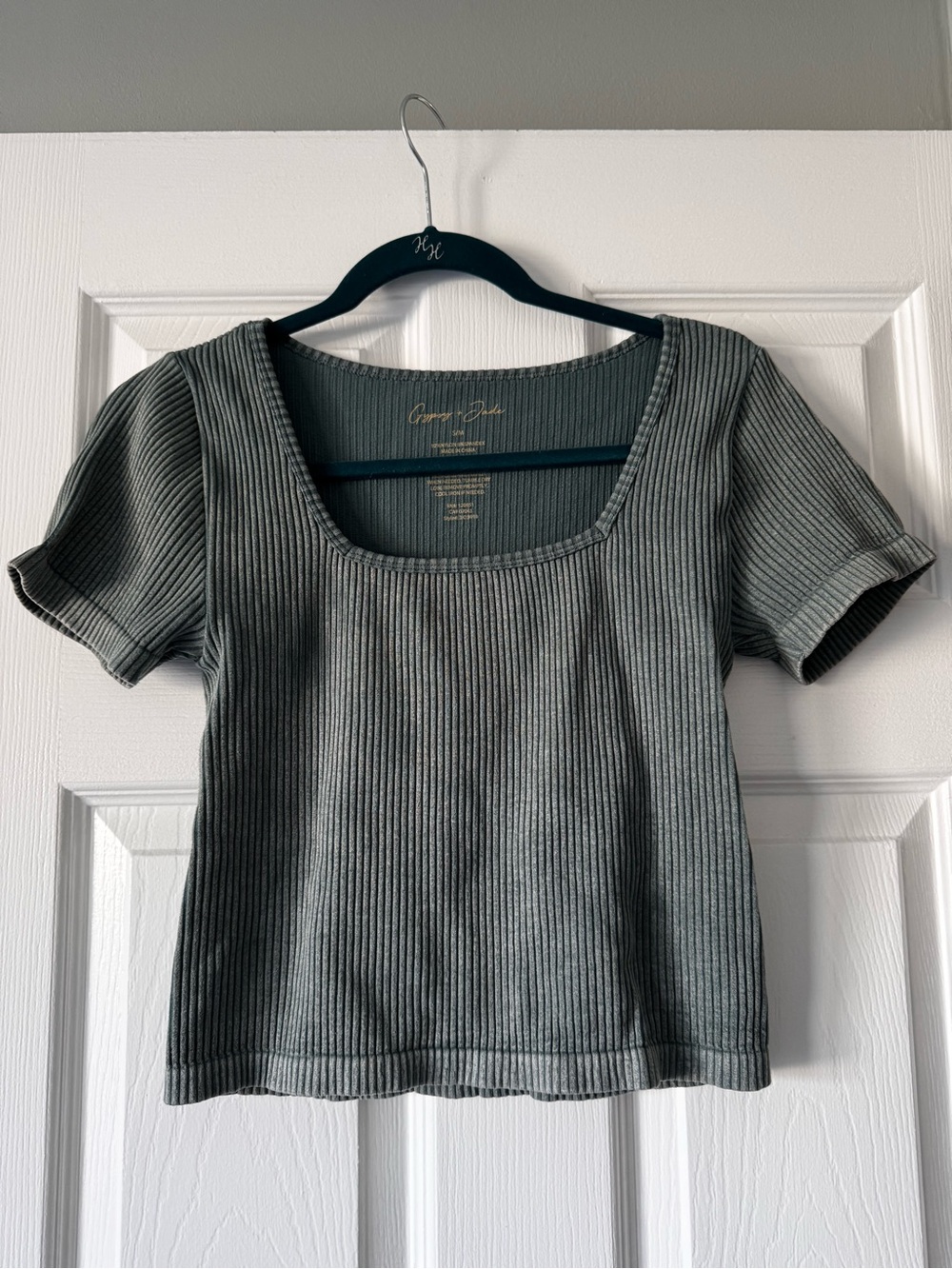 Cami NYC Ribbed Scoop-Neck Short Sleeve Top - Olive